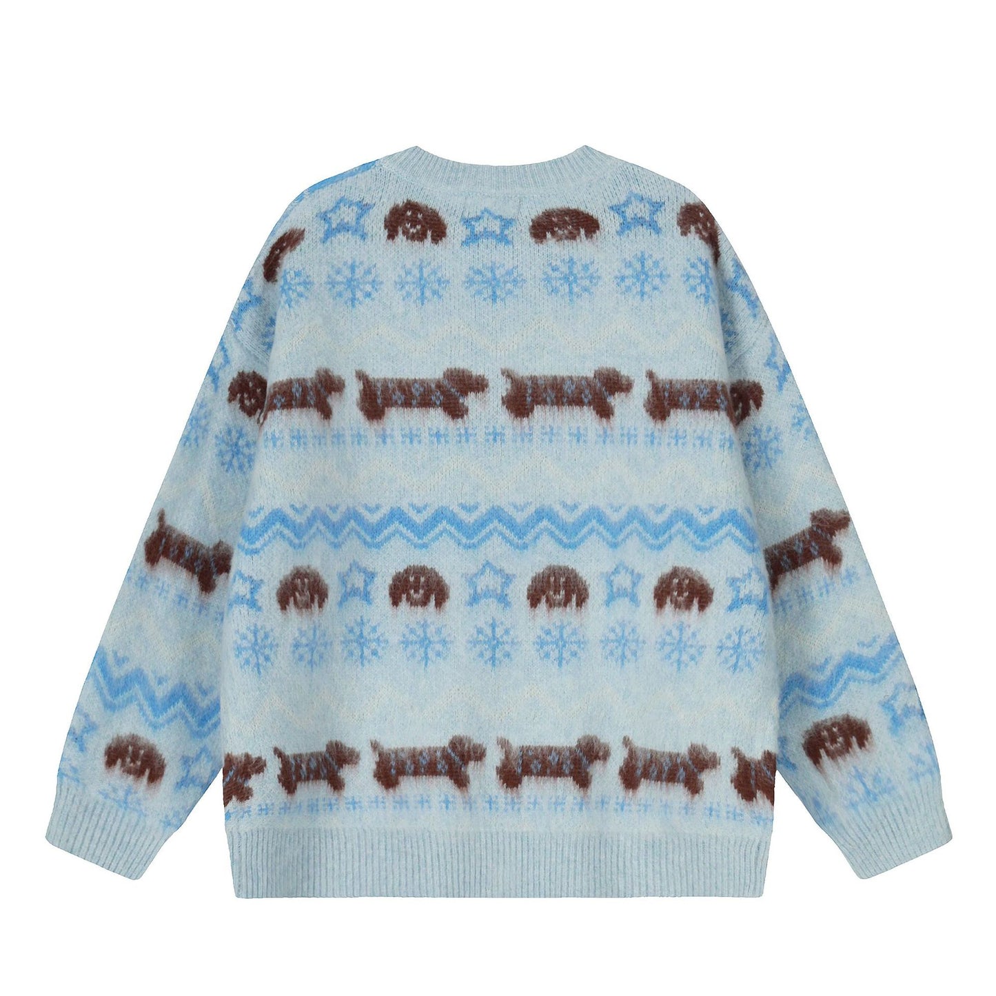 Women's Retro Puppy Jacquard Cardigan Sweater Loose Oversized Knitted Jacket Lazy Style Autumn Winter Unisex | Puppy Knit Cardi