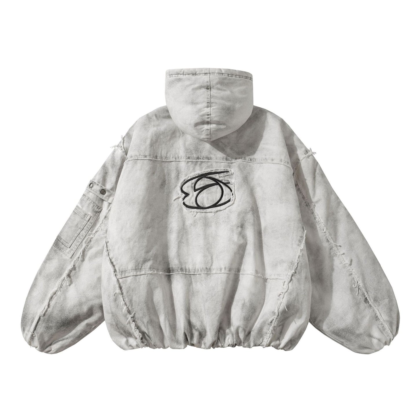 Distressed Raw Edge Washed Padded Cotton Jacket