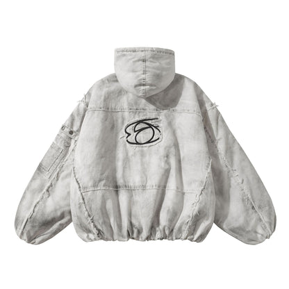Distressed Raw Edge Washed Padded Cotton Jacket