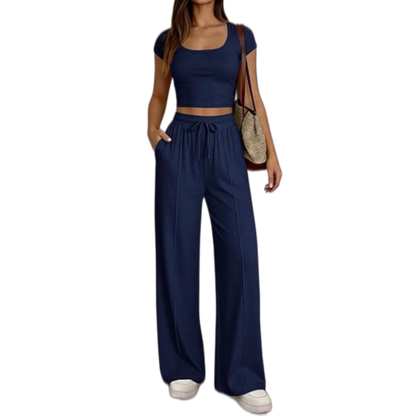 Women's Short Sleeve Slim Two Piece Set Casual Trousers Commuter Suit Summer Vacation Outfit - Seldom Seen Styles