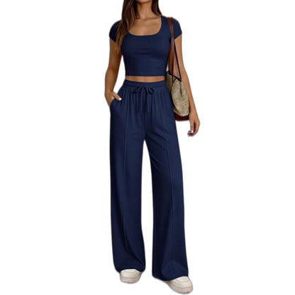 Women's Short Sleeve Slim Two Piece Set Casual Trousers Commuter Suit Summer Vacation Outfit