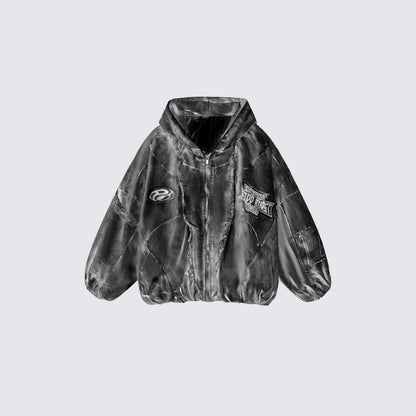 Distressed Embroidered Padded Hooded Jacket