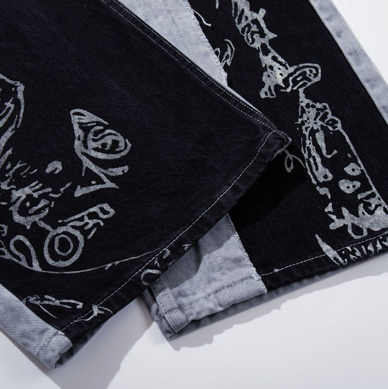 Graffiti Splicing Design Loose Straight Denim Trousers Retro American Niche Streetwear Casual Spring Summer Jeans | Graffiti Drift