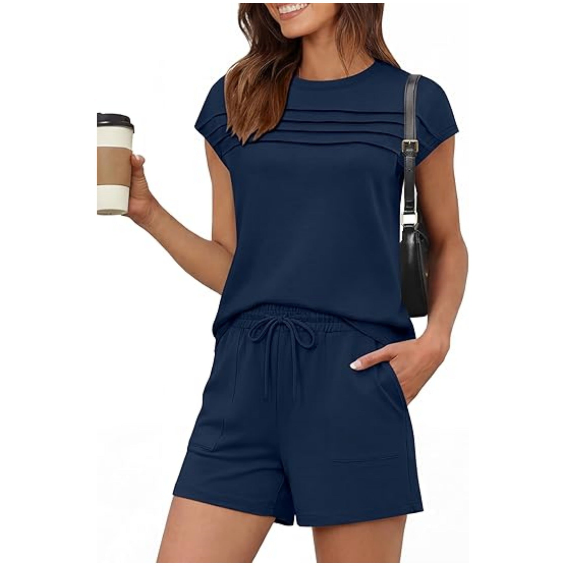 Women's Striped Two Piece Set Casual Loose Fit Crop Top and Shorts Summer Outfit - Seldom Seen Styles
