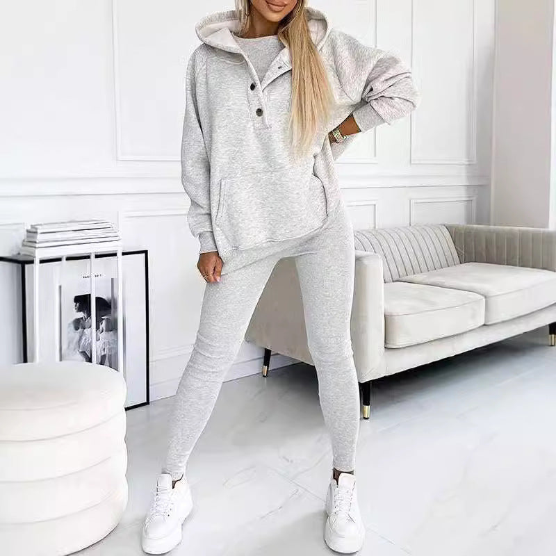 Women's Three Piece Lounge Set Hooded Sweatshirt Tank Top and Leggings Matching Tracksuit Casual Athleisure Outfit