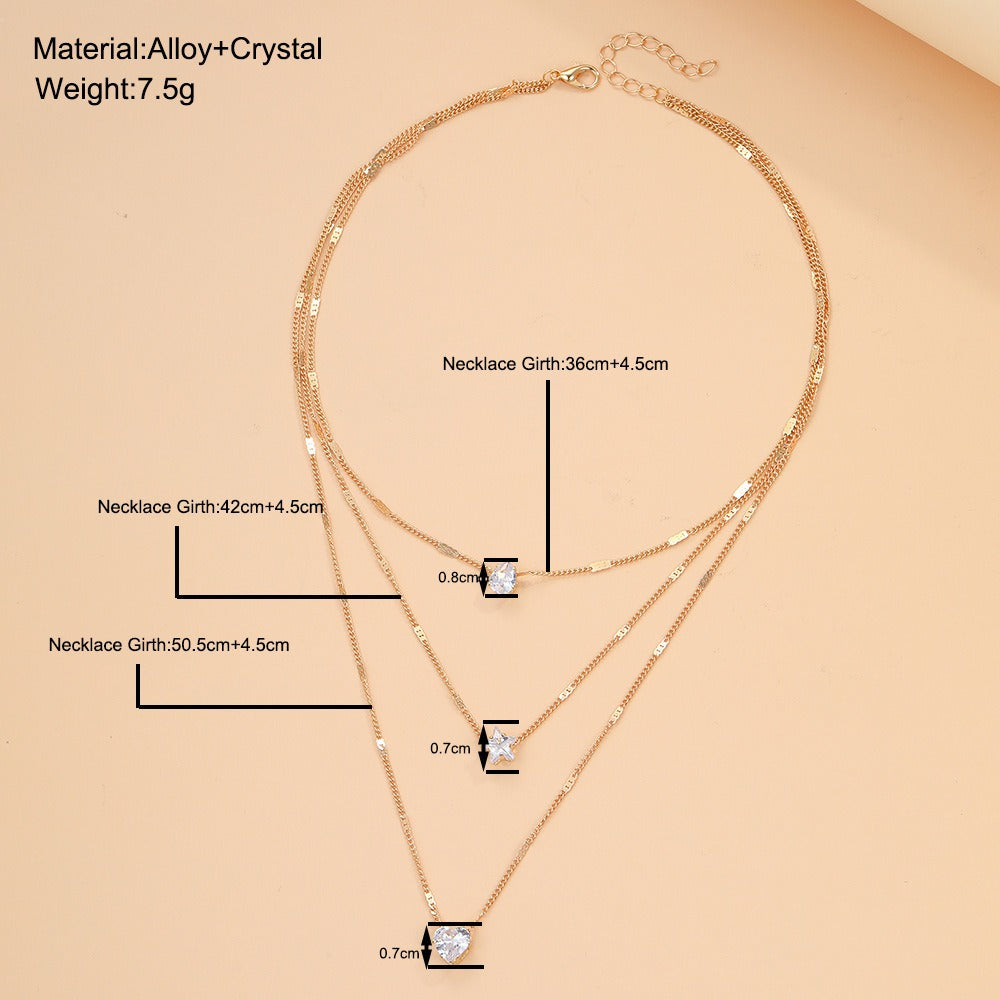 Multi-layered Five-pointed Star Heart Drop Vintage Necklace - Seldom Seen Styles