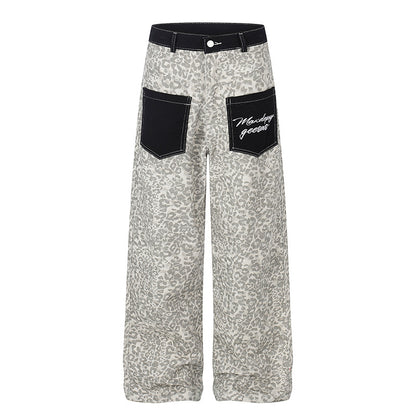 DARKAGE Leopard Print Wide-Leg Pants with Contrast Contrast Pockets