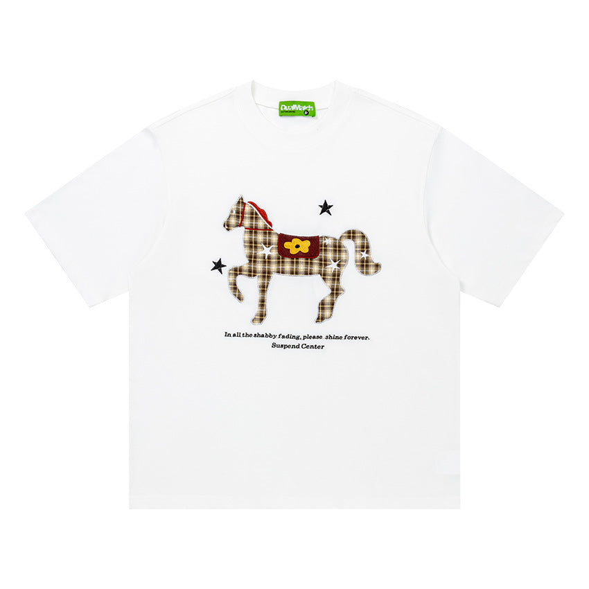Plaid Horse Graphic Oversized T-Shirt Short Sleeve Crew Neck Casual Summer Streetwear Tee | Plaid Horse Tee