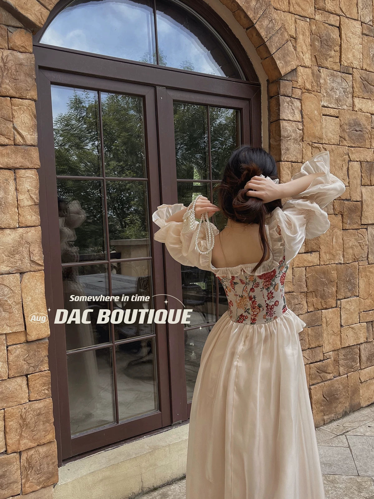 French Vintage Floral Corset Dress – Elegant Puff Sleeve Cottagecore Princess Midi Dress for Women - Seldom Seen Styles