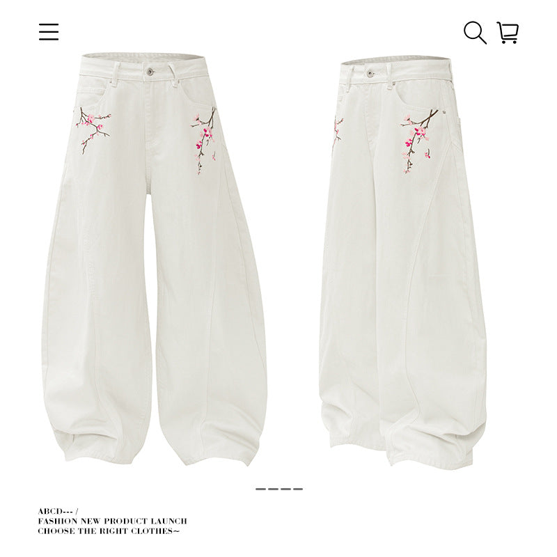 Seakoff Plum Blossom Embroidered Wide-Leg Jeans