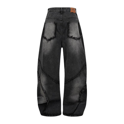 Distressed Wide Leg Jeans Heavy Wash Straight Loose Fit 100% Cotton Retro Streetwear Mopping Trousers | Wasteland Denim