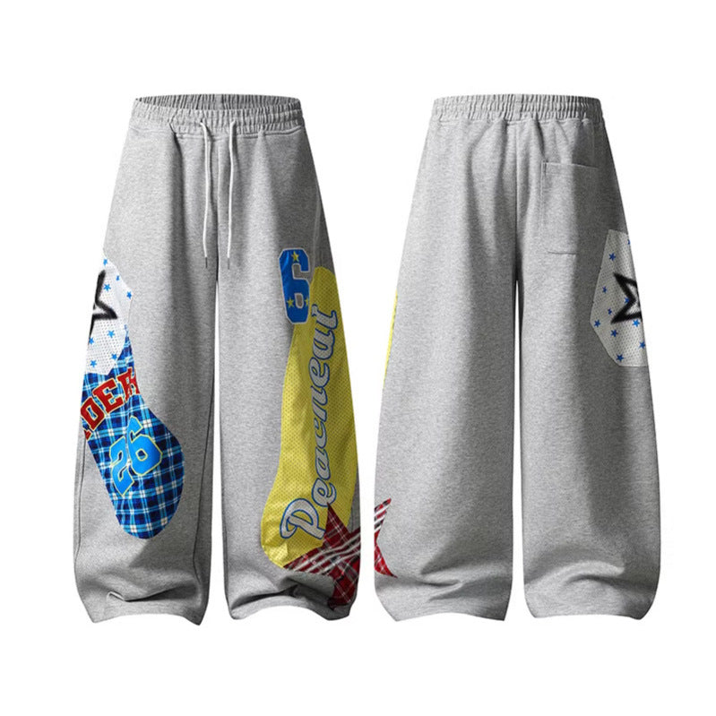 DARKAGE No.26 Plaid Mesh Patchwork Heavyweight Sweatpants
