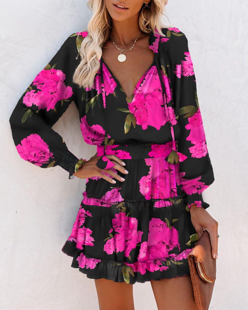 Bold Floral Mini Dress with Tiered Skirt - Seldom Seen Styles