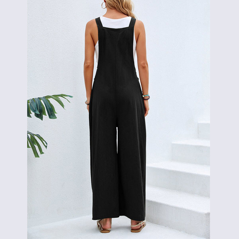 Gardaly Strap-Button Wide-Leg Sleeveless Jumpsuit - Seldom Seen Styles