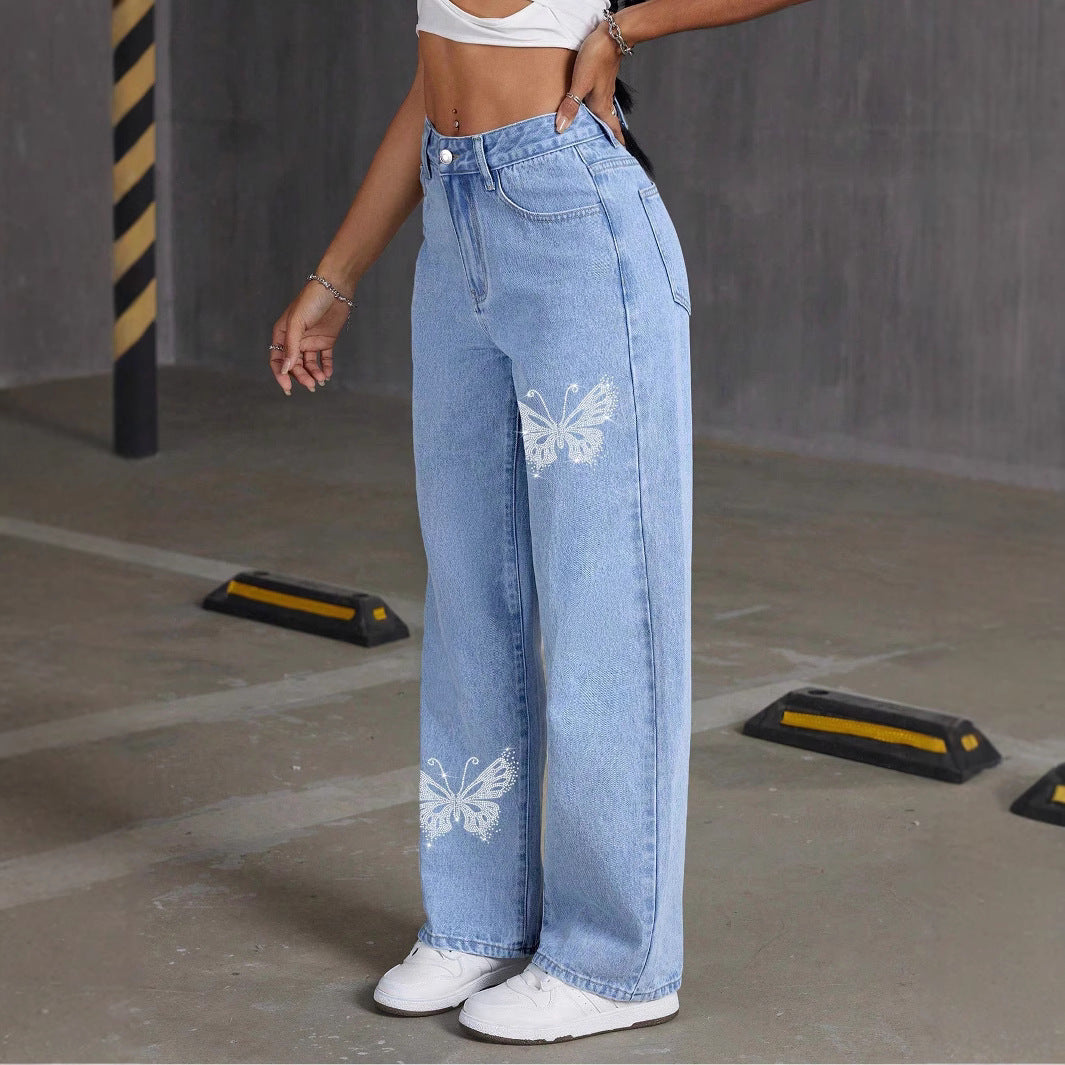 Rhinestone Butterfly Jeans - MYSTERYBOXS