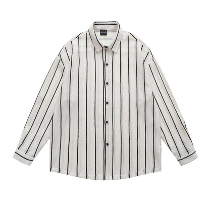 Cutout Striped Long Sleeve Shirt Unisex Loose Fit Hong Kong Retro Lazy Casual Couple Niche Streetwear Top | HK Stripe