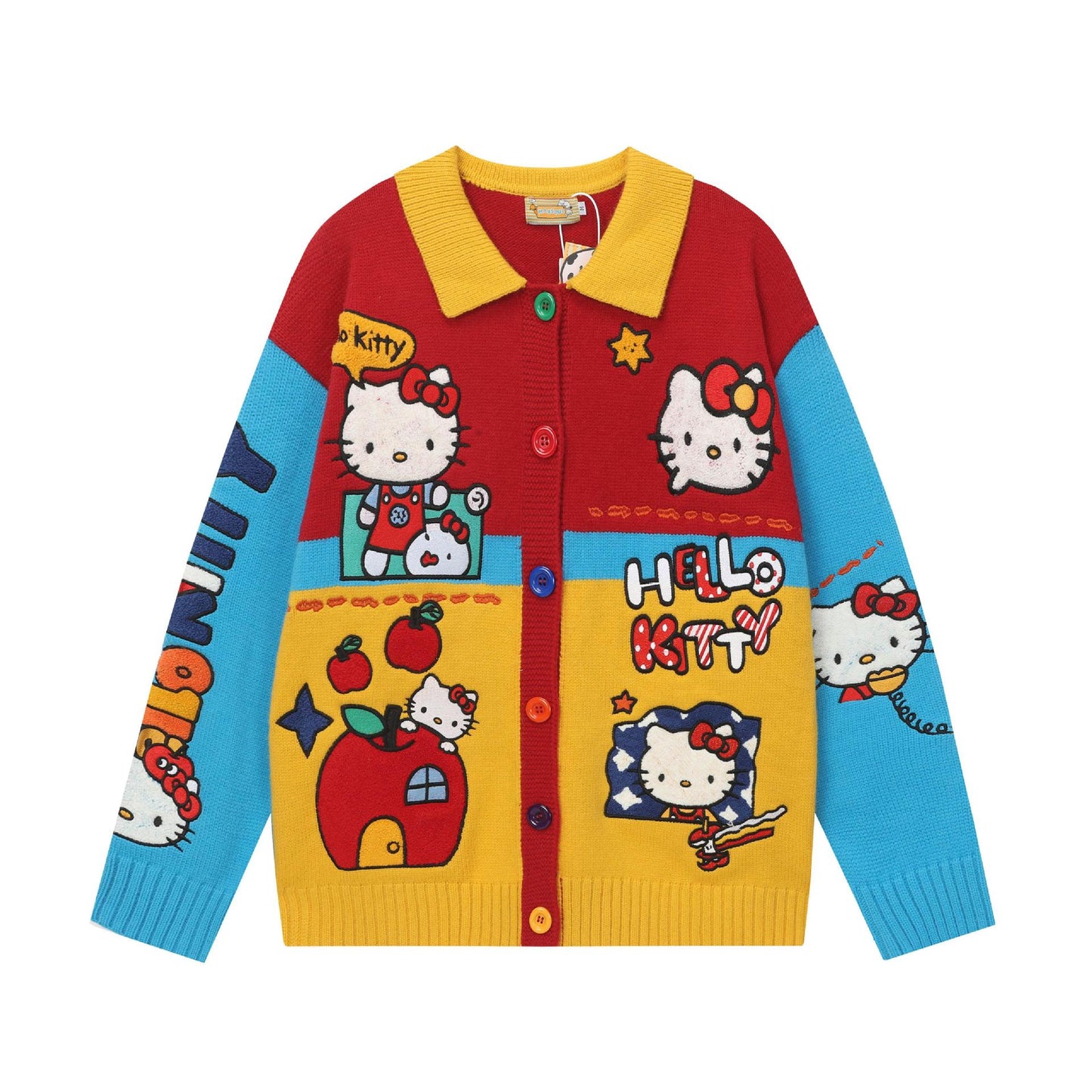 Cartoon Color-Block Knit Sweater Jacket Loose Fit Couple Casual High Street Vintage INS Streetwear Outerwear | Toon Knit Jacket