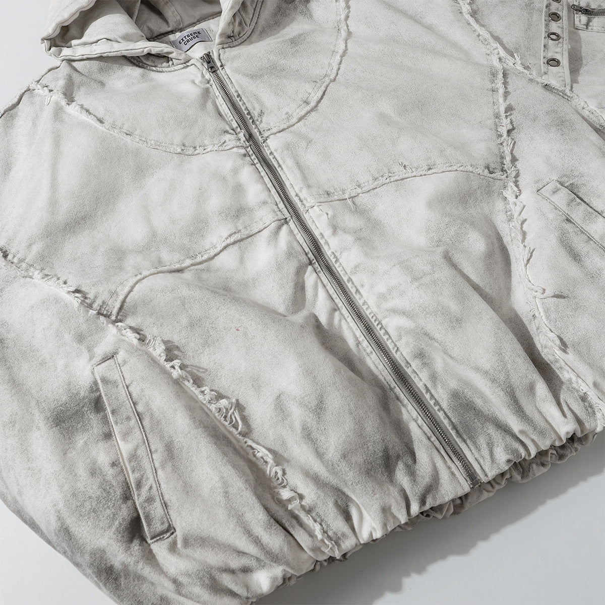 Distressed Raw Edge Washed Padded Cotton Jacket