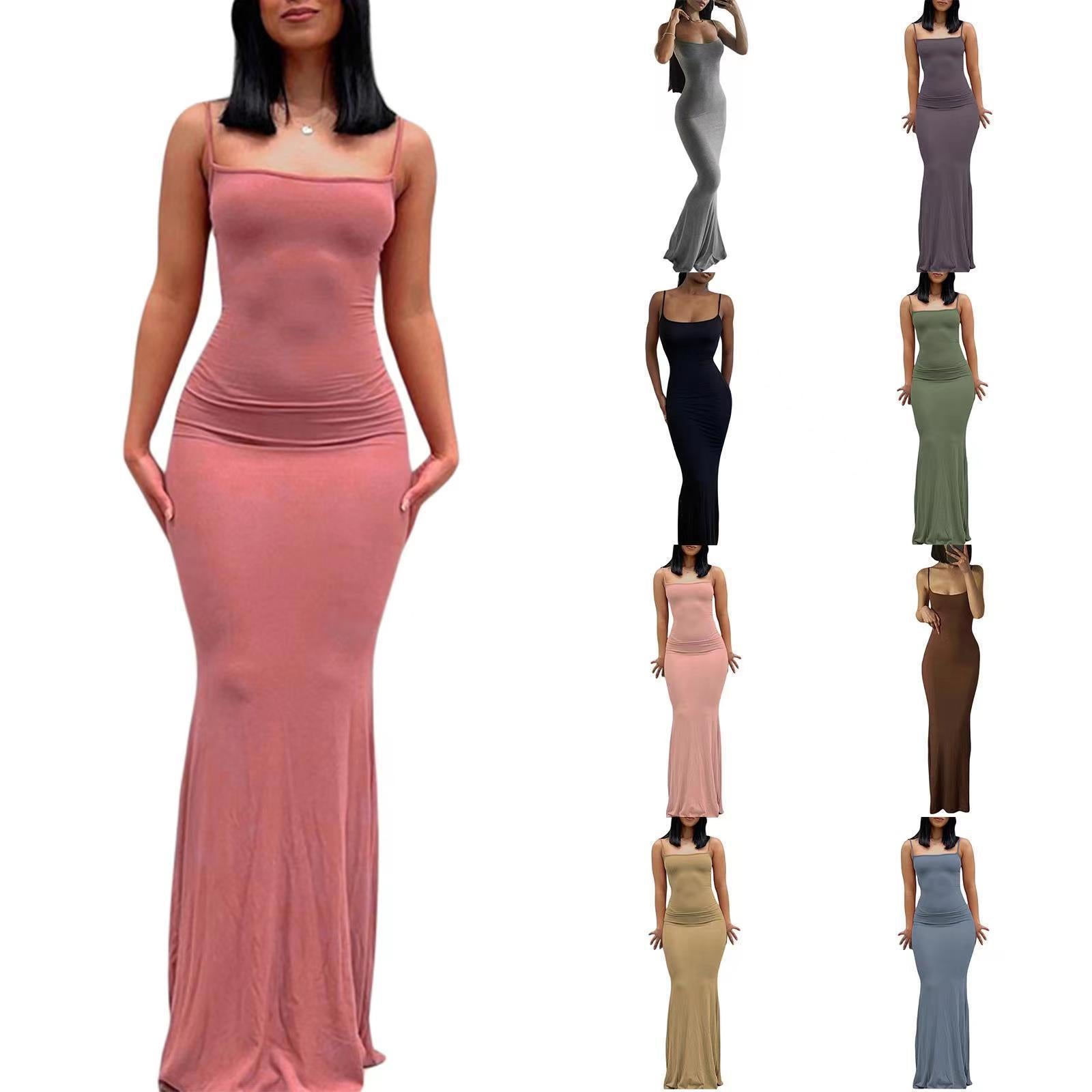 Women's Bodycon Maxi Dress Spaghetti Strap Mermaid Dress Slim Fit Sleeveless Evening Dress - Seldom Seen Styles
