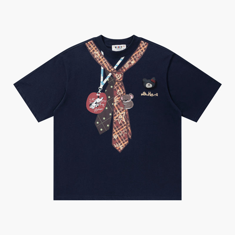 Graphic Bear Scarf Print Oversized T-Shirt Short Sleeve Crew Neck Casual Summer Streetwear Tee | Bear Scarf Tee