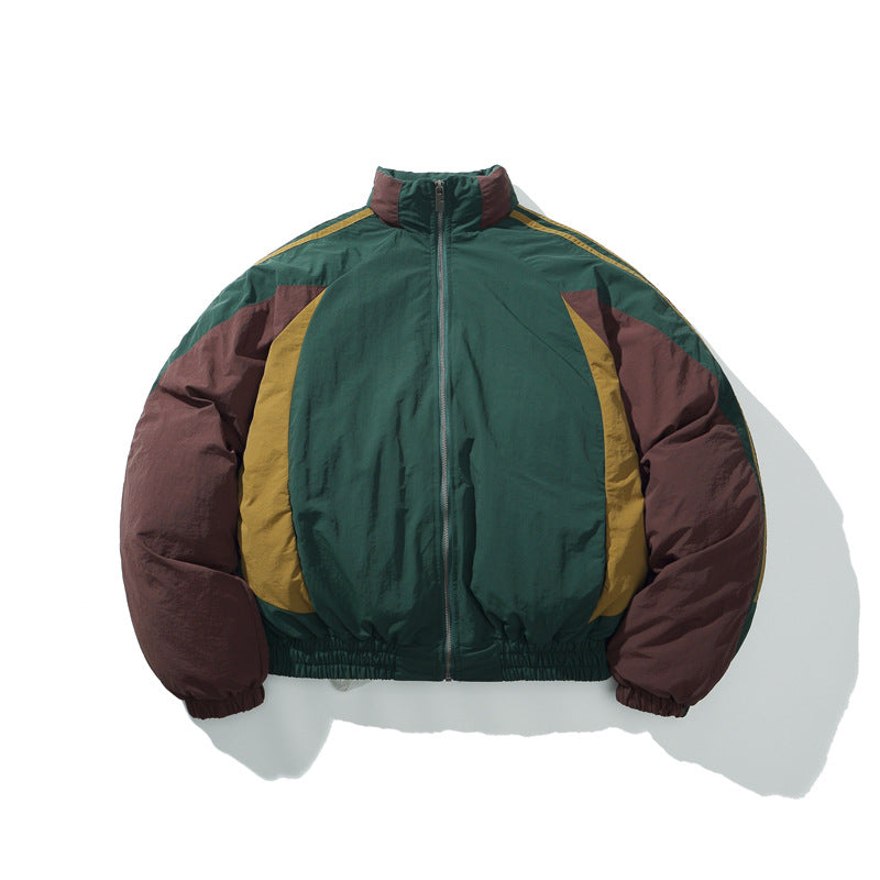 American Street Color Block Thickened Bread Puffer Jacket Casual Warm Couple Winter Cotton Coat | Color Bread Puffer