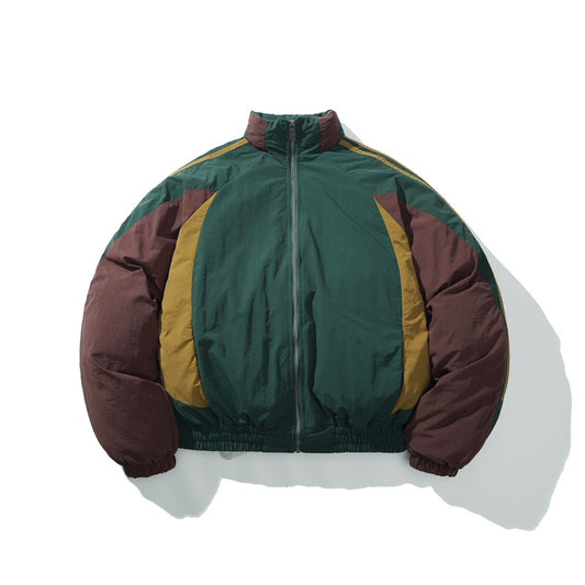 American Street Color Block Thickened Bread Puffer Jacket Casual Warm Couple Winter Cotton Coat | Color Bread Puffer