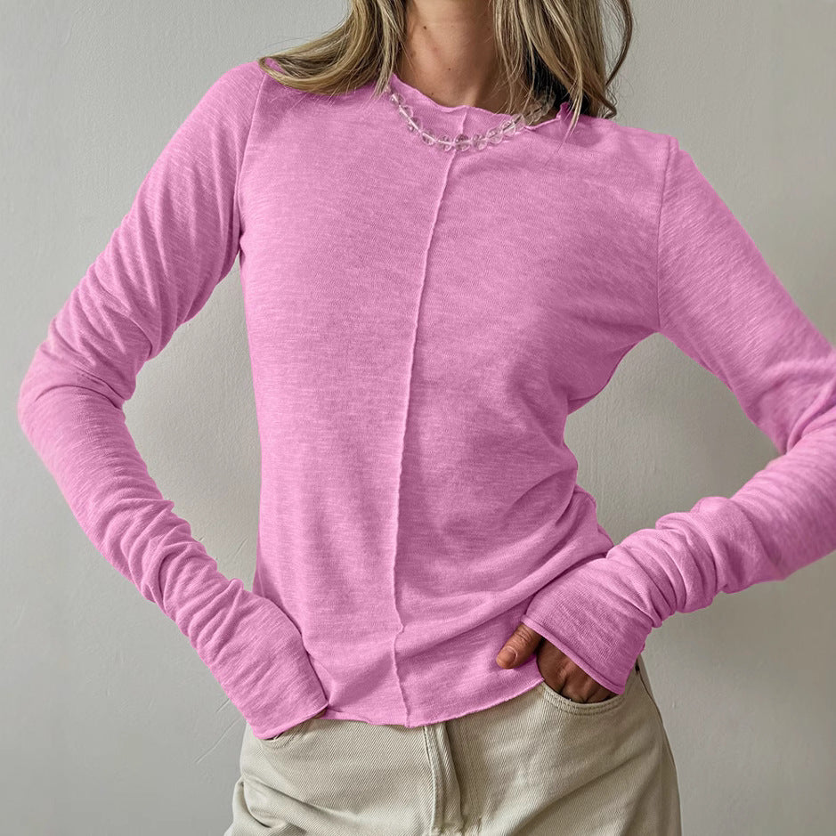 Autumn and awinter crew neck knitted bottoming shirt women's simple fashion splicing inside with white long-sleeved top women's clothing - Seldom Seen Styles