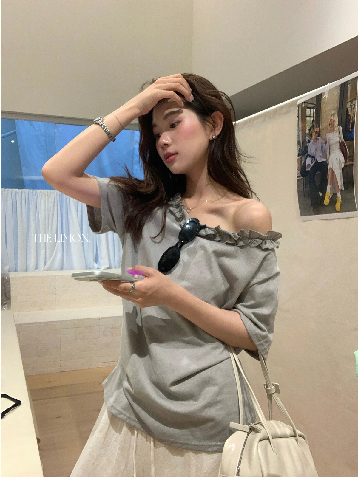 Off-Shoulder Ruffle Trim T-Shirt – Soft Feminine Loose Fit Summer Casual Tee - Seldom Seen Styles