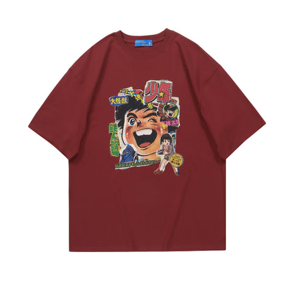 Crew Neck Short Sleeve Cartoon Graphic Print T-Shirt Loose Oversized Japanese Style Casual Couple Summer Cotton Top | Tetsujin Tee