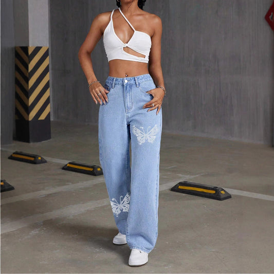 Rhinestone Butterfly Jeans - MYSTERYBOXS