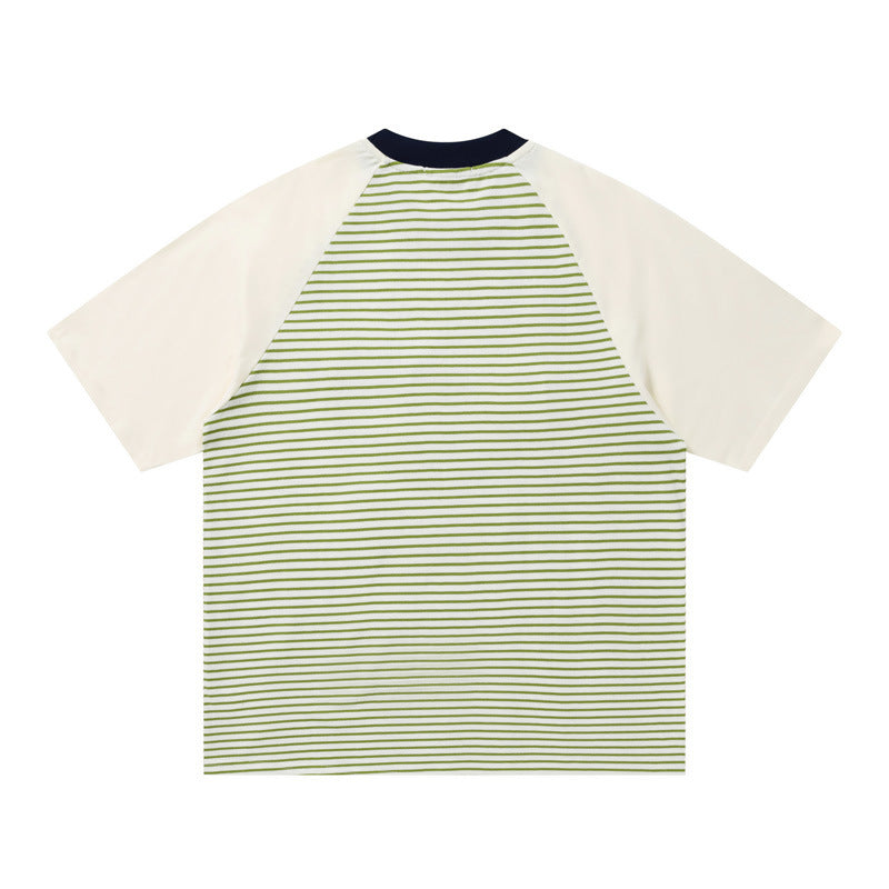 Bear Graphic Raglan Stripe T-Shirt Short Sleeve Oversized Casual Summer Streetwear Tee | Stripe Bear Tee