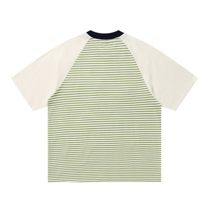 Bear Graphic Raglan Stripe T-Shirt Short Sleeve Oversized Casual Summer Streetwear Tee | Stripe Bear Tee