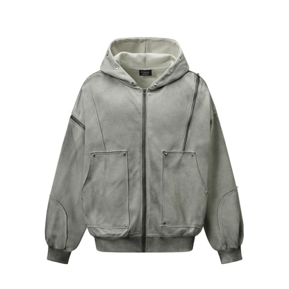 TALISHKO / SUPERMADE Street Washed Distressed Stitching Rivet Hooded Jacket