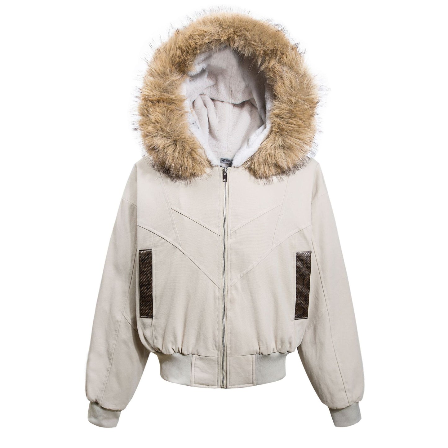 TALISHKO Faux Fur Lined Zip Up Winter Hooded Bomber Jacket
