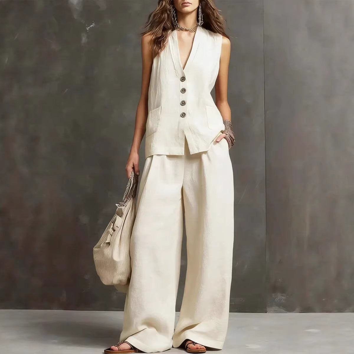Women's Sleeveless Vest Wide Leg Pants Linen Two Piece Set Summer Casual Vacation Outfit - Seldom Seen Styles