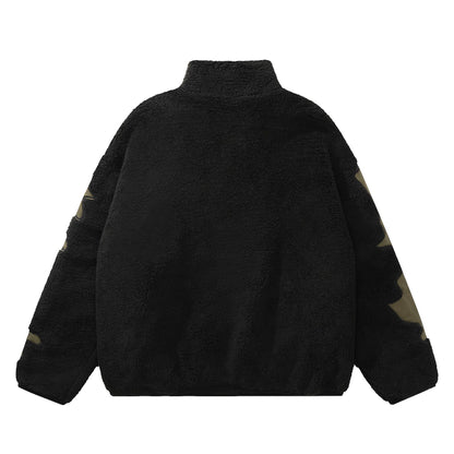 Lamb Wool Splicing Towel Embroidered Cotton-Padded Coat Unisex Loose Fit Winter Warm American Youth Couple Jacket | Wool Stitch