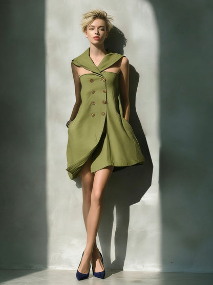 Women's Double Breasted Mini Dress Shawl Collar Sleeveless Blazer Dress Elegant Office Party Dress