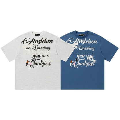 Dazzling Script Graphic Oversized T-Shirt Short Sleeve Crew Neck Casual Summer Streetwear Tee | Dazzling Script Tee