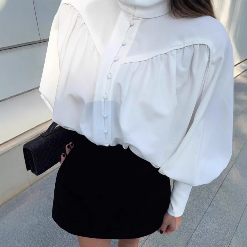 Women's Victorian Lantern Sleeve Blouse Elegant High Neck Long Sleeve White Shirt - Seldom Seen Styles