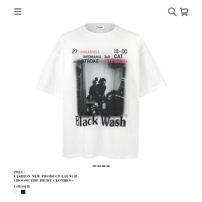 VANCARHELL Infomania Cat Hidden Stroke Black Wash T-shirt