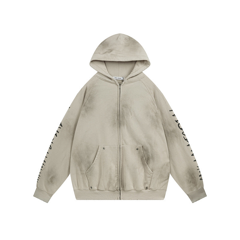 Oversize Patch Graffiti Zipper Hoodie
