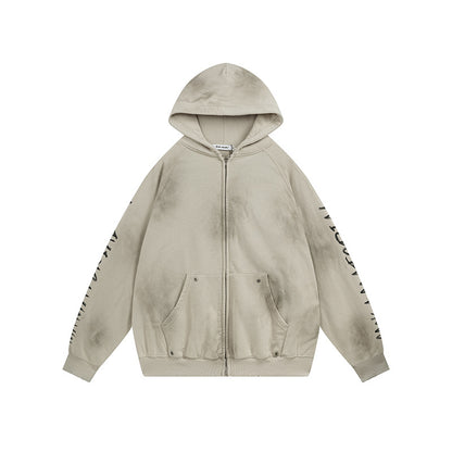 Oversize Patch Graffiti Zipper Hoodie