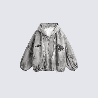 Distressed Embroidered Padded Hooded Jacket