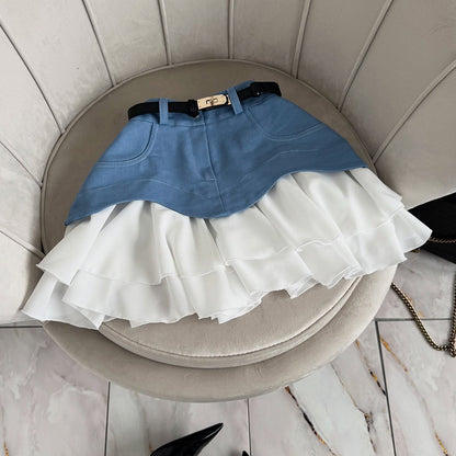 Women's summer new ruffle leaf edge cake skirt small short skirt high waist skirt