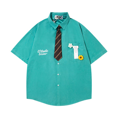 3MODE SISTER Japanese Retro Short-Sleeved Shirt with Tie