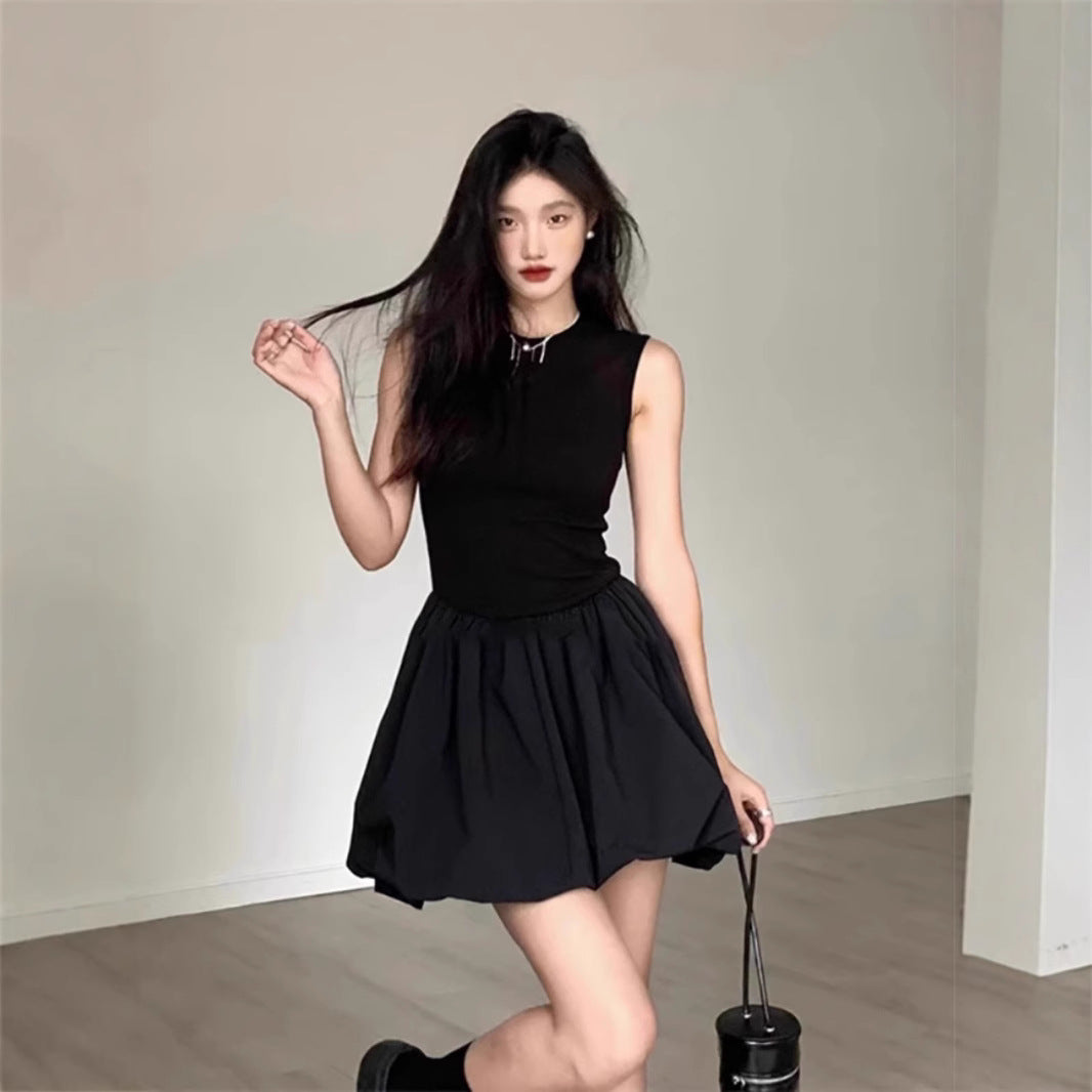 Women's Black Mini Dress Sleeveless Slim Fit Bubble Hem Party Dress - Seldom Seen Styles