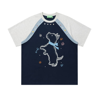 Fluffy Walk Raglan T-Shirt Short Sleeve Contrast Sleeve Casual Summer Cute Streetwear Tee | Fluffy Walk Raglan