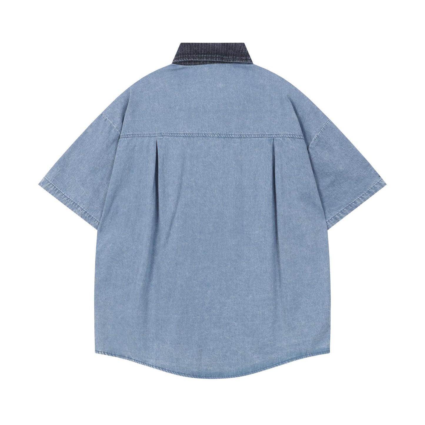 Crayon Sticker Embroidered Denim Shirt Loose Short Sleeve Casual Color Matching Couple Japanese Cute Streetwear Summer Top | Crayon Denim