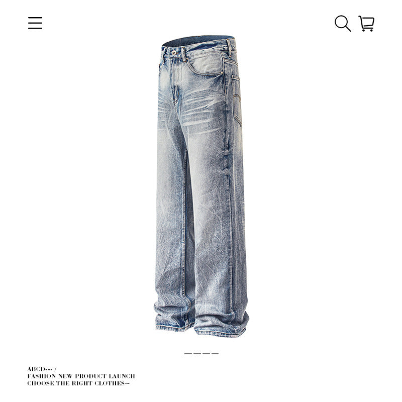 Seakoff Vintage Washed Wide-Leg Distressed Jeans