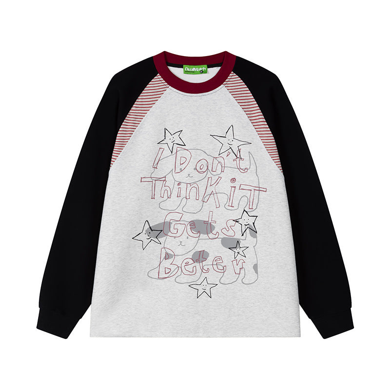 Women's Star Graphic Raglan Long Sleeve T-Shirt Color Block Loose Casual Japanese Retro Streetwear Top | Star Drift